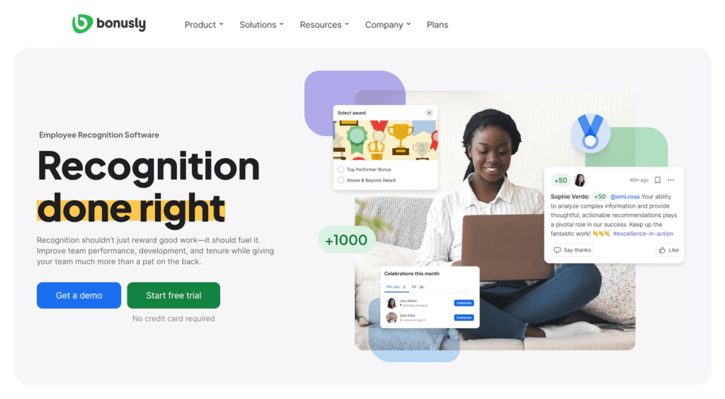 Bonusly homepage: Recognition done right
